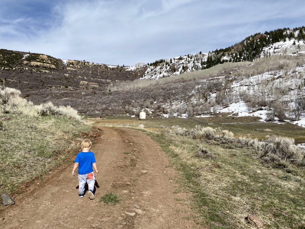 toddler on mountain path