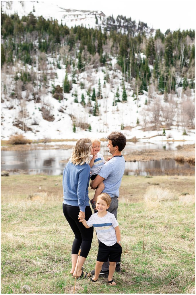 loving family in mountains