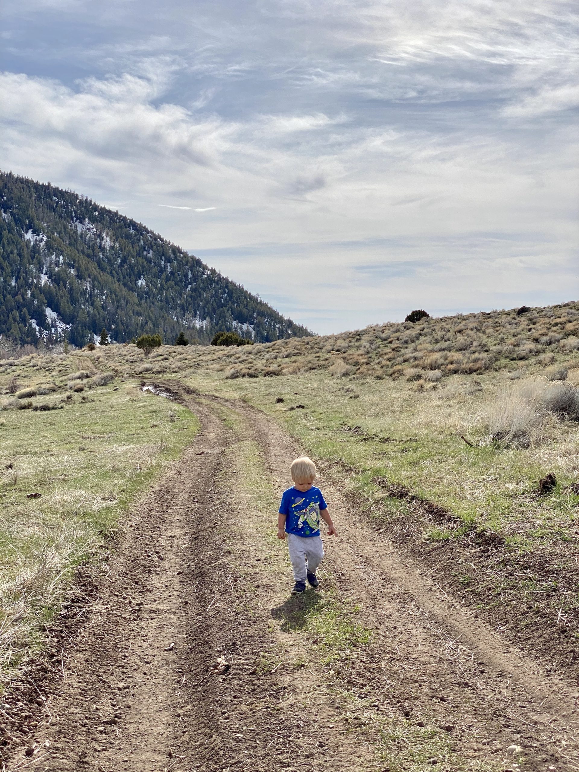toddler walking slowly on mountain