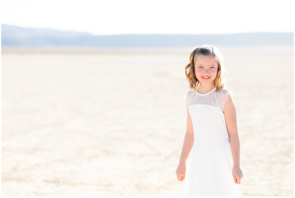 White dress, little girl dry lake bed